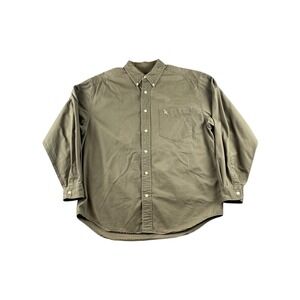 Eddie Bauer Mens Long Sleeve Button Down Shirt Khaki Cotton Pocket Bird Logo M